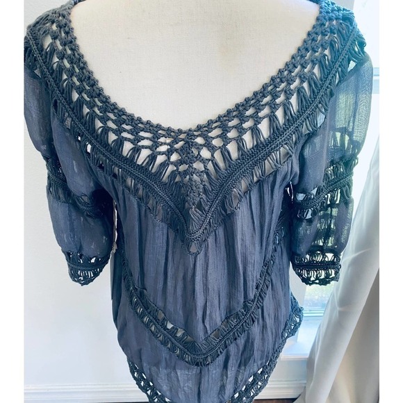 DREAMS Women's Prickly Pear Resale Party Blouse Half Sleeve Dark Gray Size S NWT - Picture 4 of 6